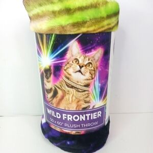 New Galactic Cat Wild Frontier Plush Throw 50x60 Soft Warm Durable April Turner.